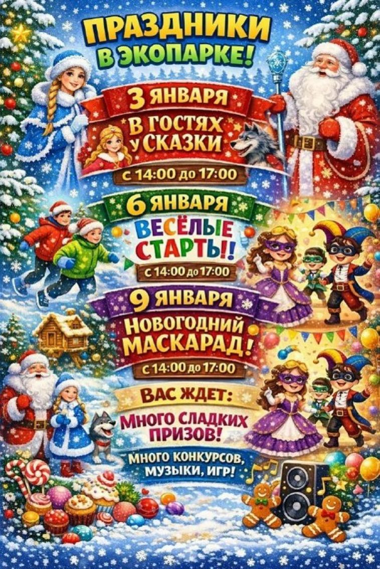 Друзья, в январские праздники Экопарк приглашает вас на волшебные зимние события!